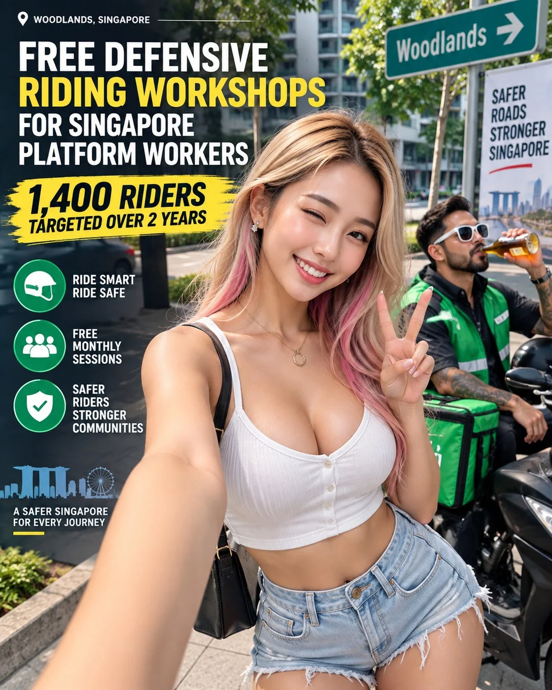 Singapore platform worker defensive riding workshop companion graphic